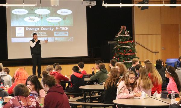 P-TECH Principal Brian Heffron speaks with Phoenix eighth-graders about applying for his program. 